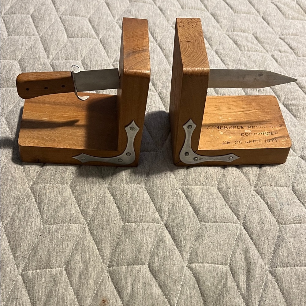 Wooden Knife Bookends with Silver Accents